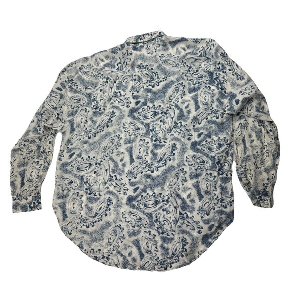 Vintage SUBSTUDIO Mens XL White Blue Gears Long Sleeve Button Up Dress Shirt - Picture 2 of 5
